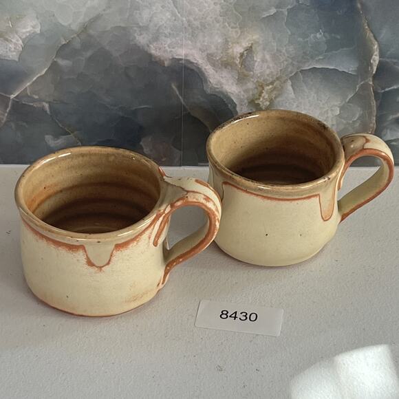 Studio Art Pottery Mugs Set of 2 Handmade Tan & Red Semi-matte - Picture 14 of 14